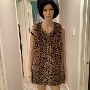 INC Leopard Print Faux Fur Vest Size S/M